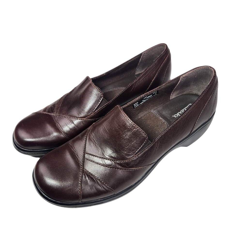 Clarks Women's 10M Brown Leather Slip-On Loafers Comfort Preppy Academia Casual - Picture 5 of 13